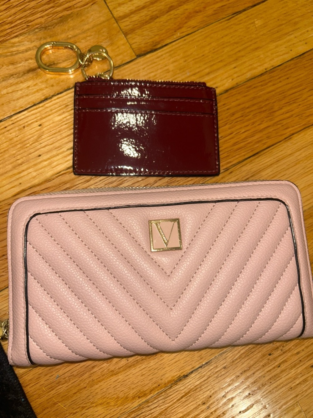 Victoria secret Pink Quilted Leather Zip Wallet with Burgundy Patent Cardholder